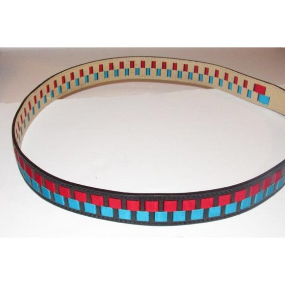 FENDI Black Red Aqua Blue Gold Leather Gold Buckle main image 7